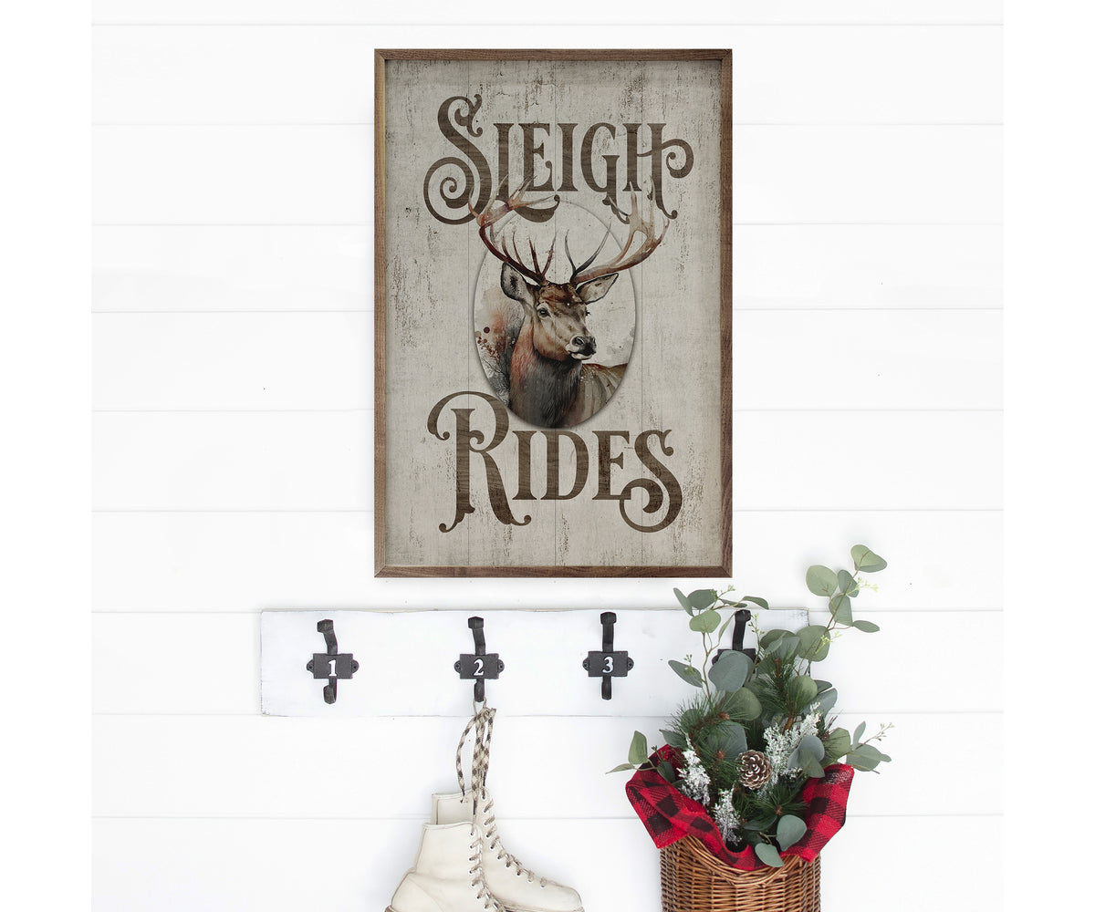 Kendrick Home Sleigh Rides Reindeer Classic Whitewash