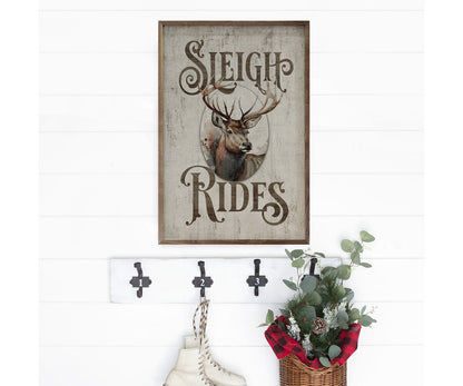 Kendrick Home Sleigh Rides Reindeer Classic Whitewash