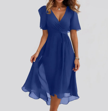 chiffon 2 piece dress Two Piece Deep V Neck Slit Grey Satin Prom Dresss With Beading PG526 US10 / Grey