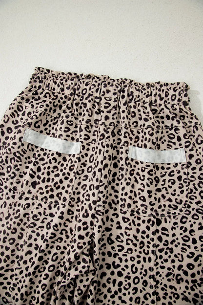 Leopard Print Wide-Leg Pants with Drawstring