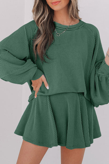 Threaded Pear Scarlett Corded Lantern Sleeve Top