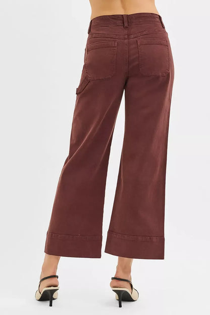 RISEN Tummy Control High Rise Crop Wide No Waist Band Pants