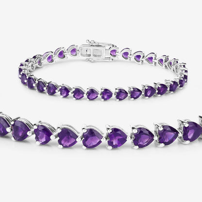 13.33 Ct Heart Purple Amethyst Prong Silver Box Clasp Tennis Bracelet