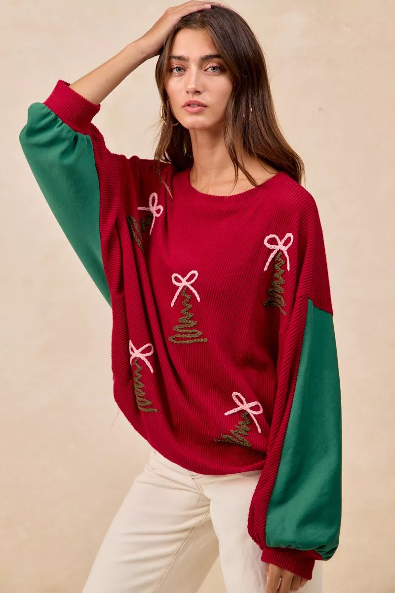 BiBi Christmas Theme Tree Embroidered Sweater