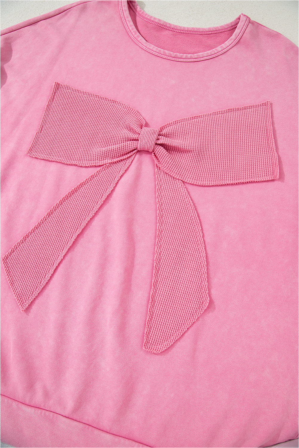 Threaded Pear Bonbon Waffle Bowknot Patchwork Graphic Mineral Wash Plus Size Sweatshirt