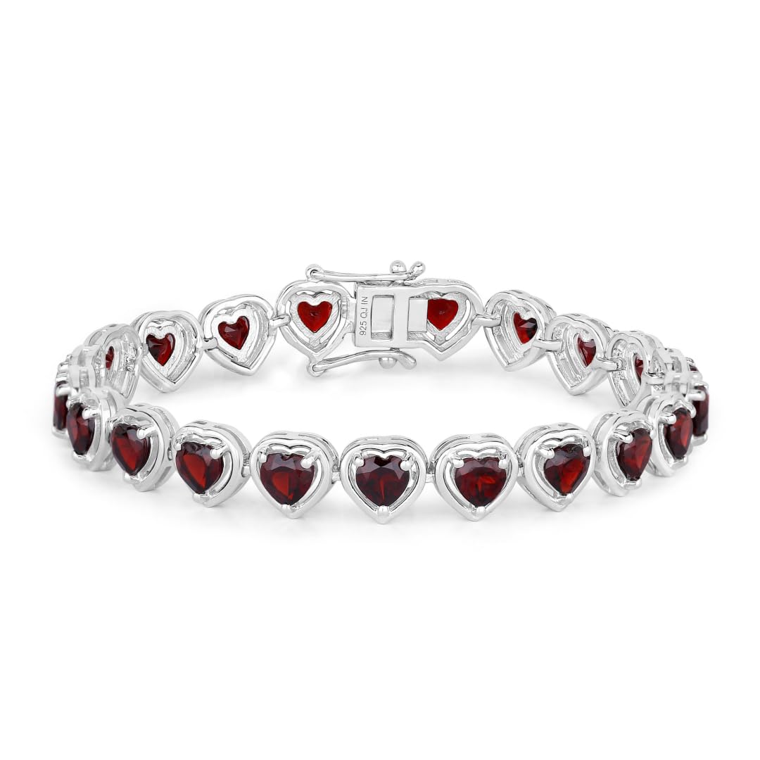 10.50 Ct Heart Red Garnet Prong Sterling Silver Tennis Bracelet