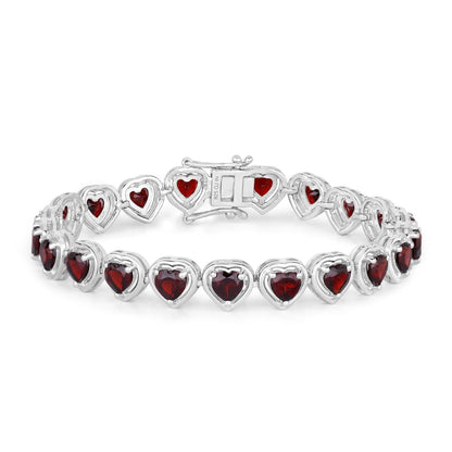 10.50 Ct Heart Red Garnet Prong Sterling Silver Tennis Bracelet