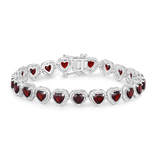 10.50 Ct Heart Red Garnet Prong Sterling Silver Tennis Bracelet