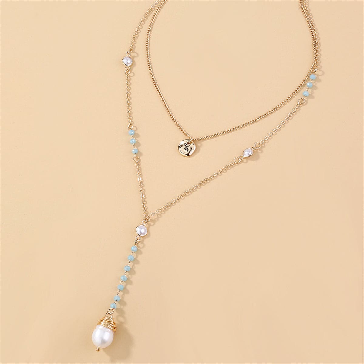 Pearl & Acrylic Goldtone Layered Beaded Drop Necklace
