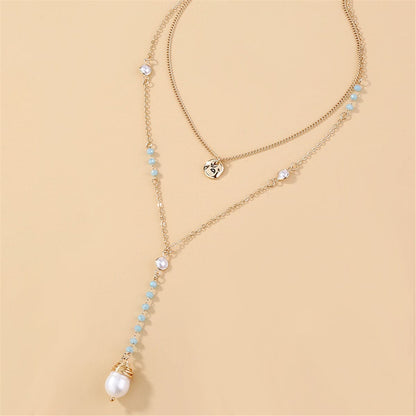 Pearl & Acrylic Goldtone Layered Beaded Drop Necklace