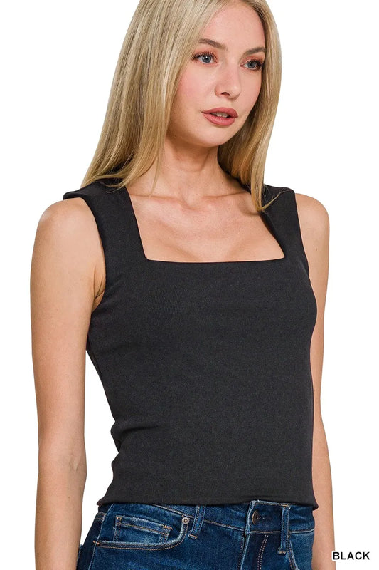 Zenana Ribbed Seamless Double Layered Square Neck Tank