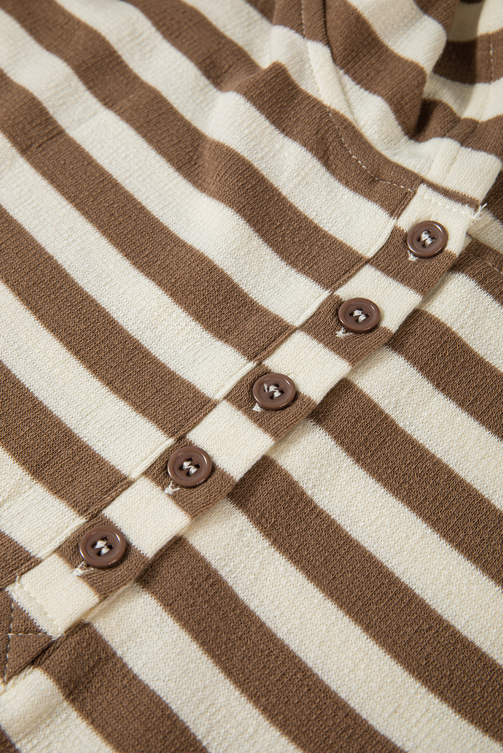 Threaded Pear Brown Stripe Quarter Buttons Drop Sleeve Plus Size Hoodie