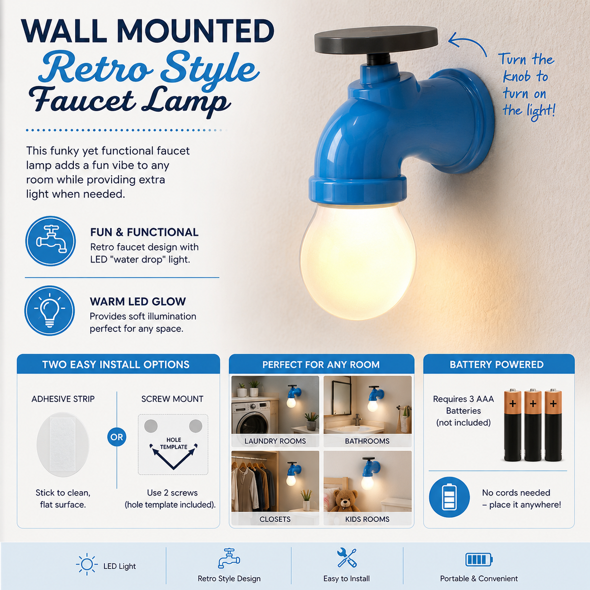Novelty Vintage Tap Desk & Wall Accent Light-