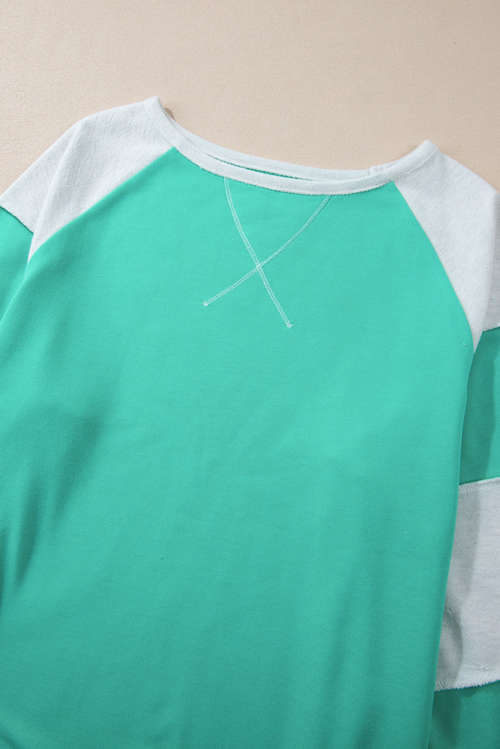 Threaded Pear Aruba Blue Colorblock Patchwork Cross Seam Plus Sweatshirt
