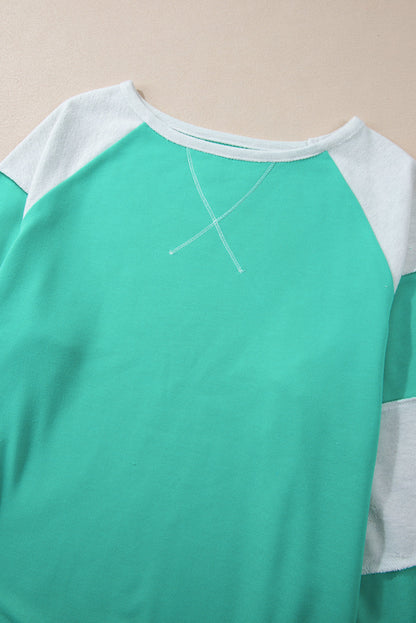 Threaded Pear Aruba Blue Colorblock Patchwork Cross Seam Plus Sweatshirt