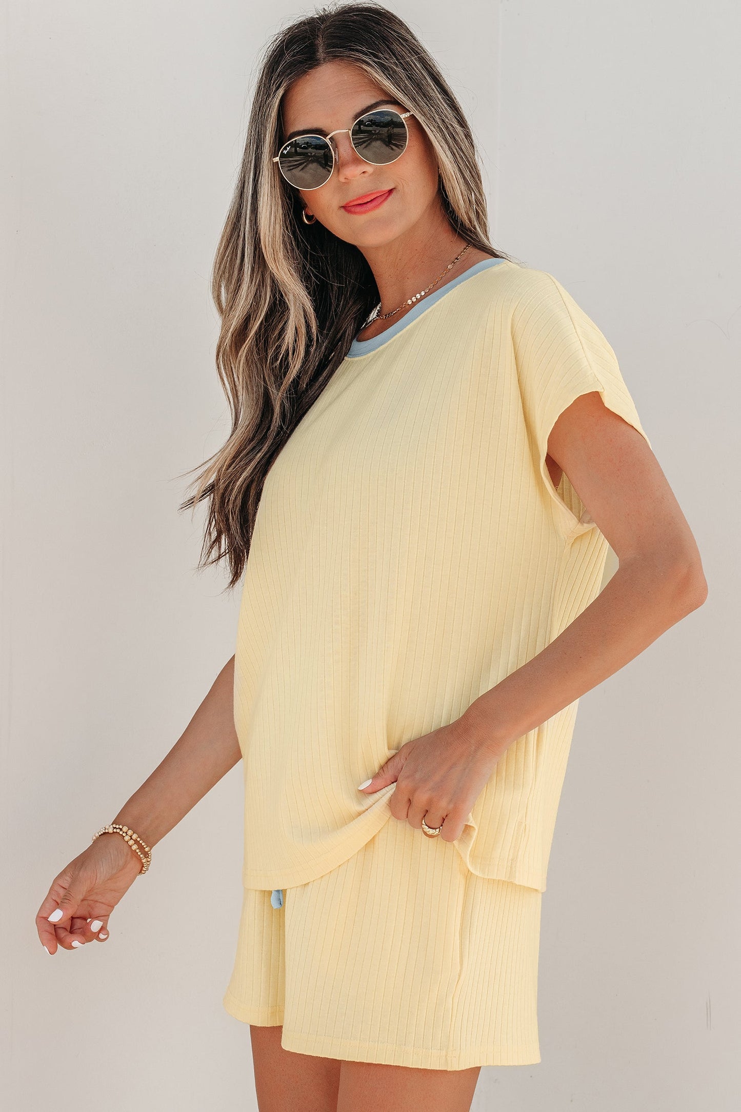 Threaded Pear Sunny Trim Casual Short Set