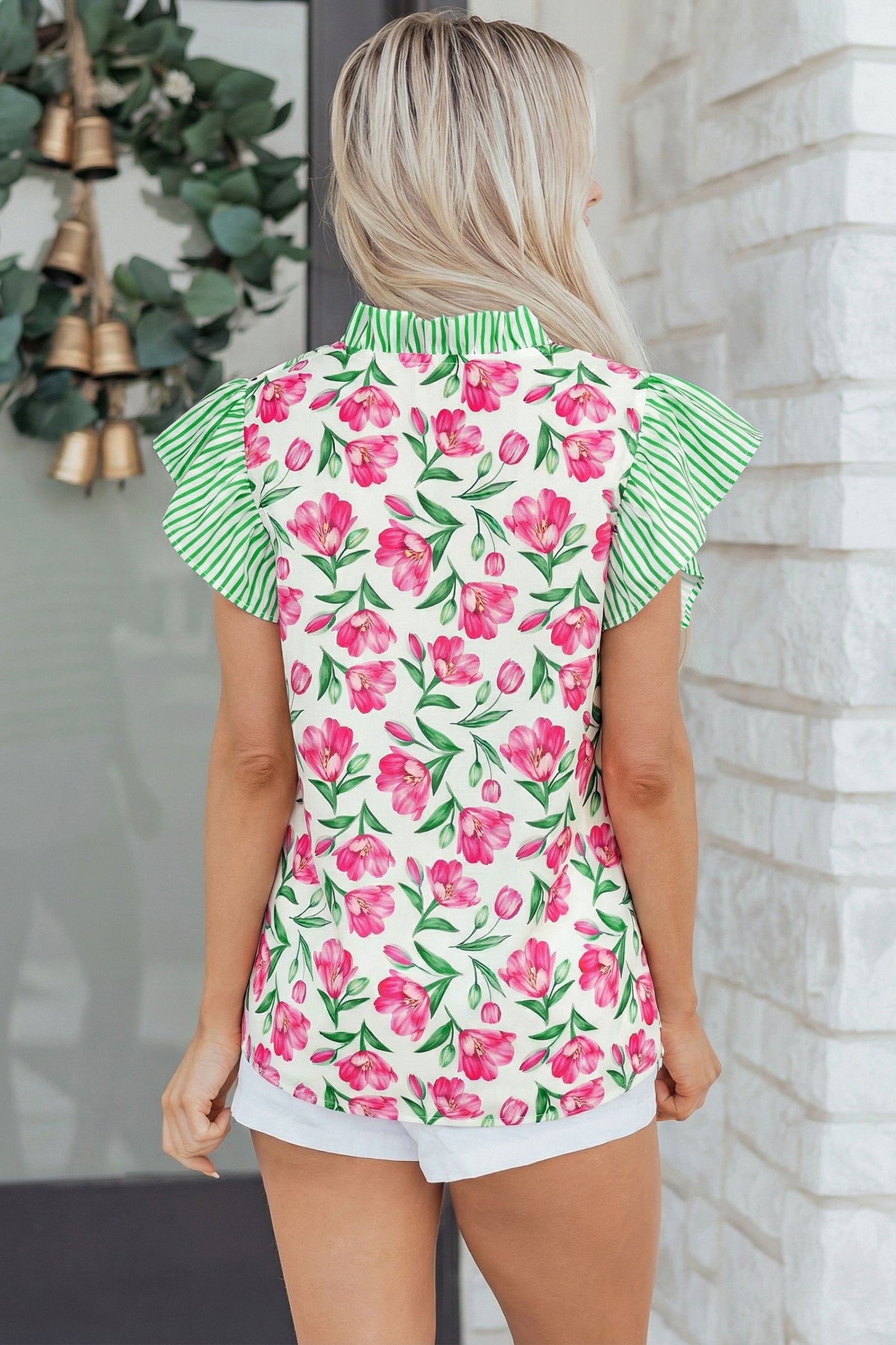 Threaded Pear Adelaide Striped Ruffle Trim Blouse