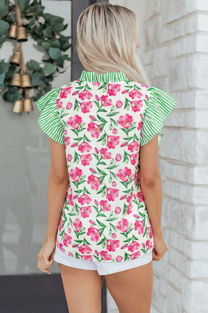 Threaded Pear Adelaide Striped Ruffle Trim Blouse