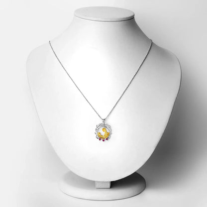Round Pink Ruby Prong Silver Pendant Necklace