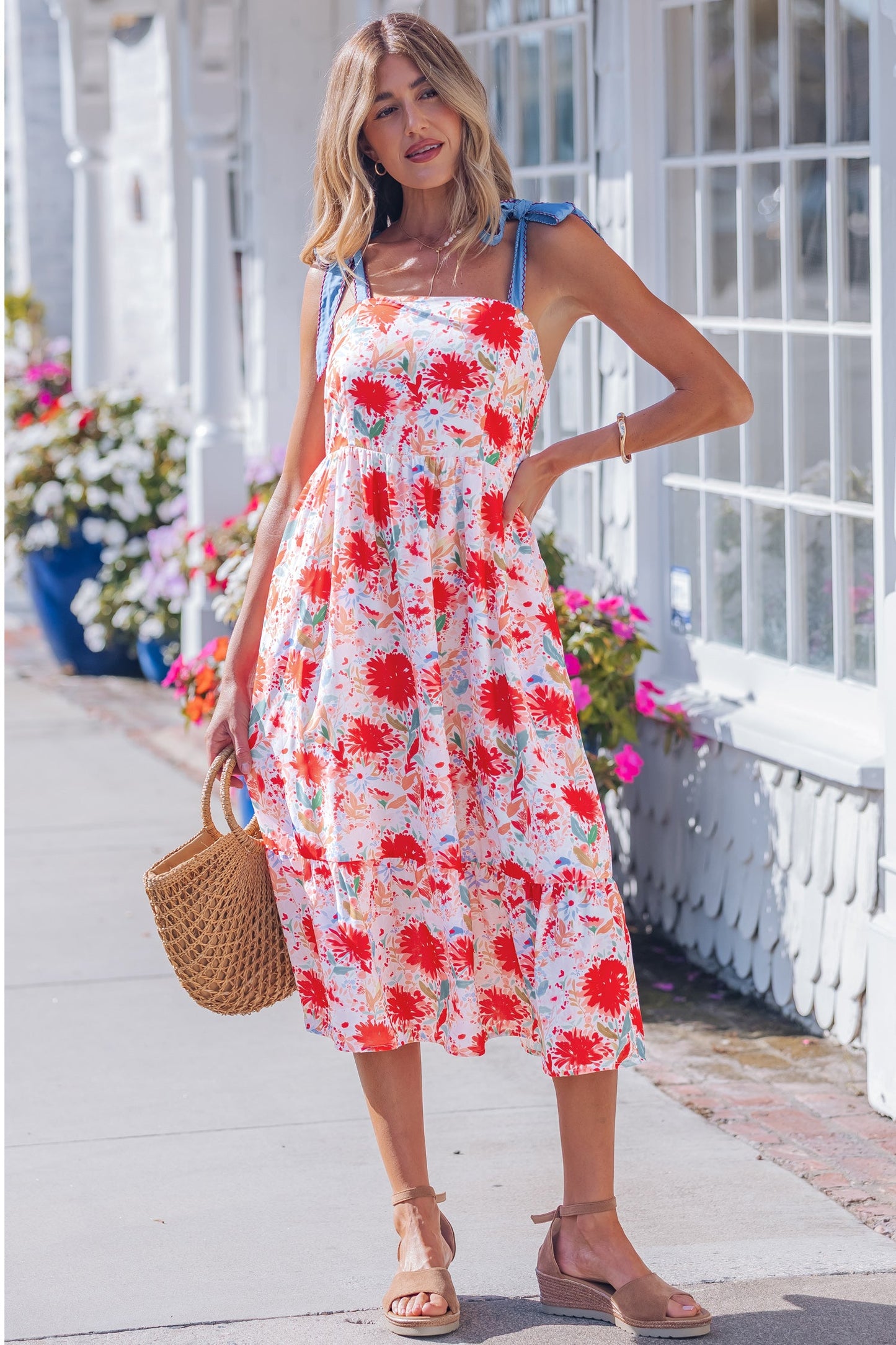 Threaded Pear Dahlia Straps High Waist Dress