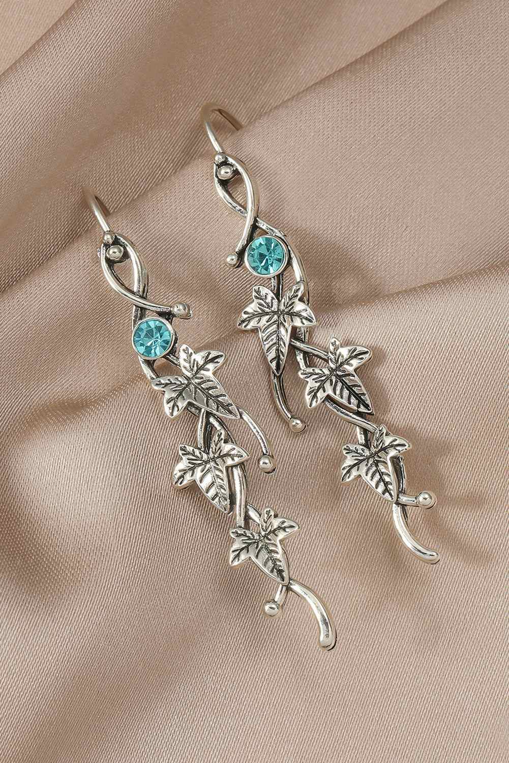 August Leaf Gemstone Dangle Earrings - Silvery / ONE