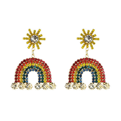 Cubic Zirconia & Goldtone Rainbow Drop Earrings
