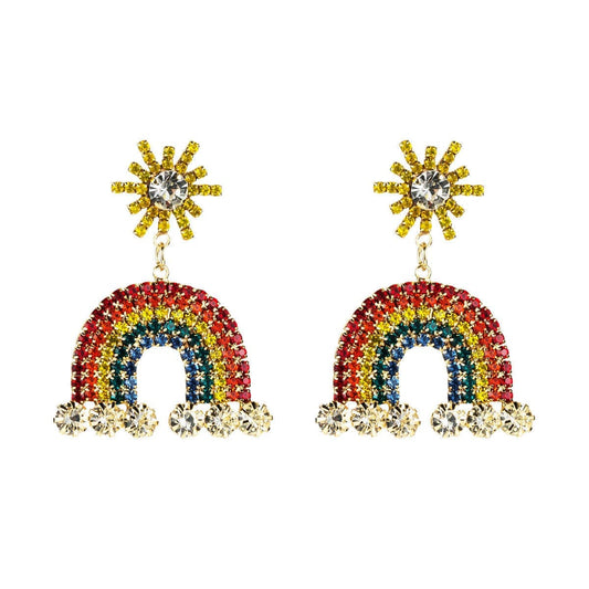 Cubic Zirconia & Goldtone Rainbow Drop Earrings