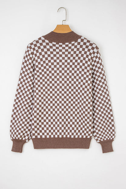 Threaded Pear Mckinley Trim Checkerboard Knit Sweater