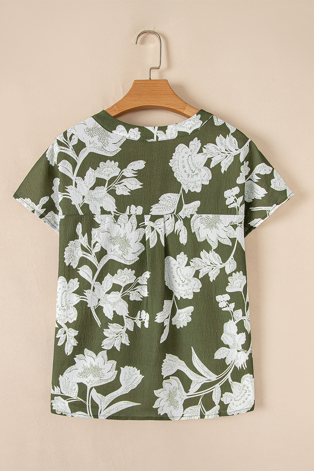 Threaded Pear Floral Split Neck Short Sleeve Blouse