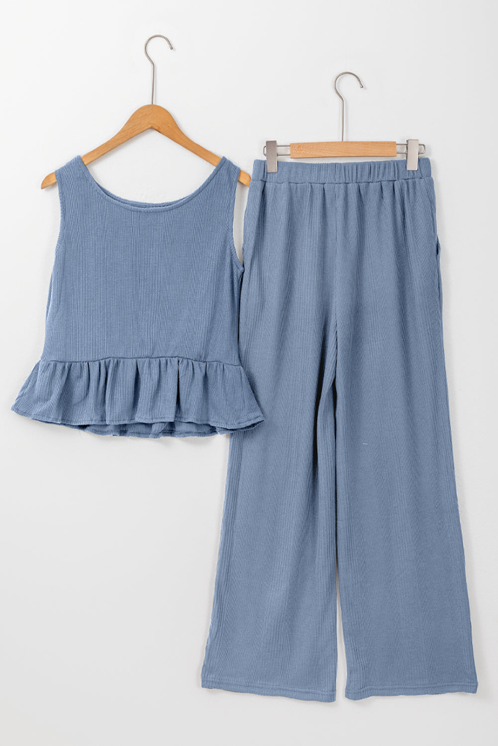 Threaded Pear Teresa Ribbed Ruffle Tank Top and Pants Set