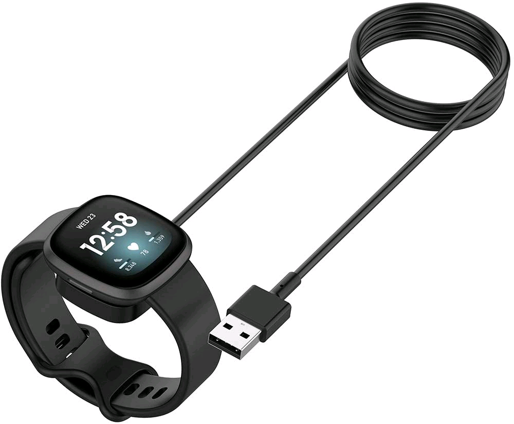 Prime Goods Wireless Charger for Fitbit Sense Versa 3 4 Watch USB Fast Charging Dock Cable - Black