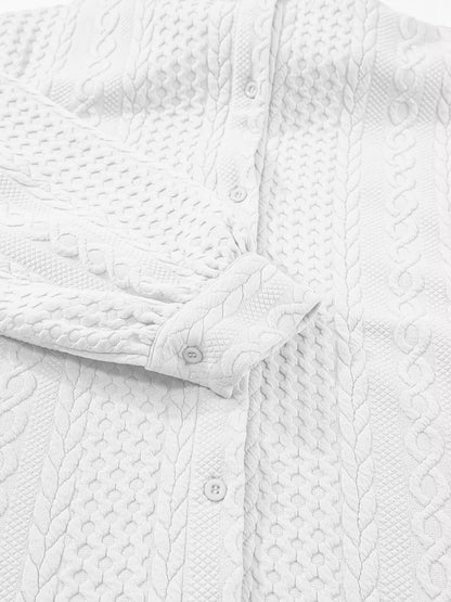 Cable Texture Puff Sleeve Loose Shacket