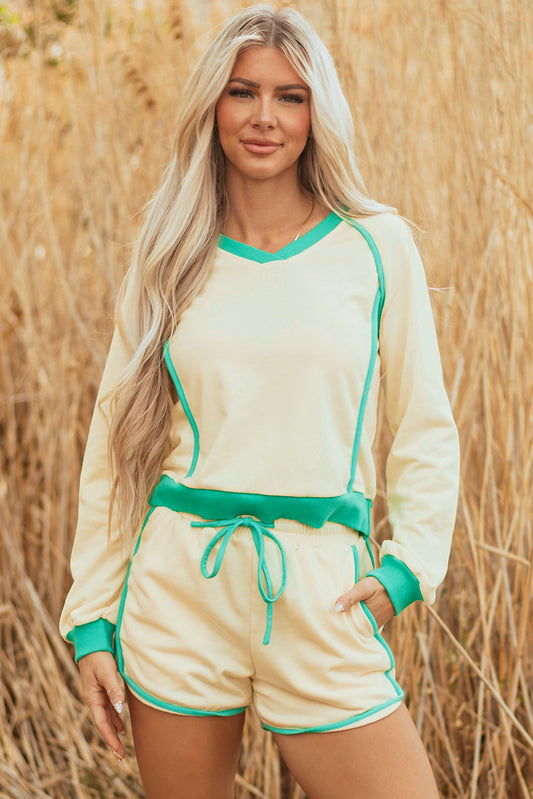 Threaded Pear Wren Long Sleeve Pullover and Drawstring Shorts Outfit