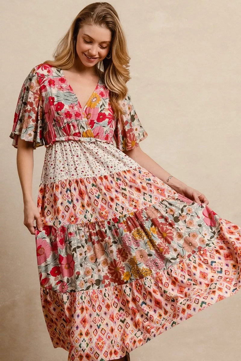 BiBi Floral Print Mix and Match Midi Dress