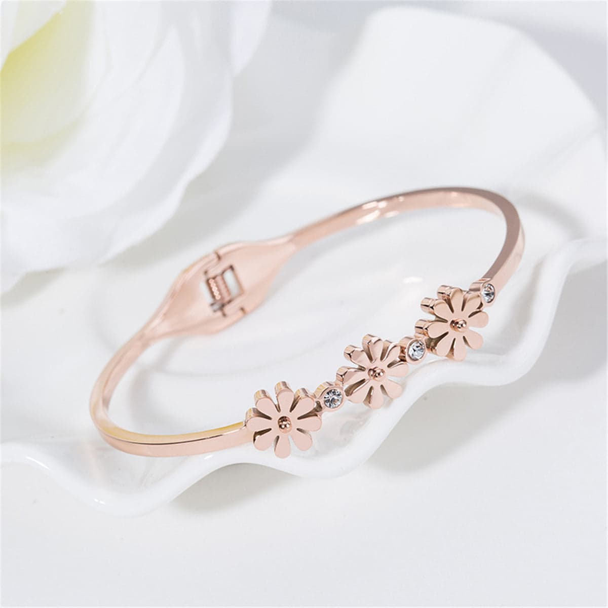 Cubic Zirconia & Rose Goldtone Triple Mum Hinge Bangle