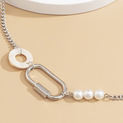 Pearl & Acrylic Silvertone Carabiner Choker Necklace
