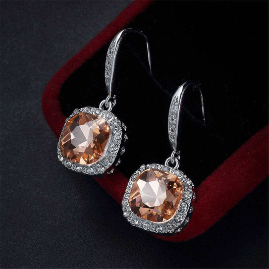 Champagne Crystal & Silvertone Princess-Cut Drop Earrings