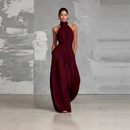 Women's Belted Pleated Jumpsuit – High-Waist Cinched Sleeveless