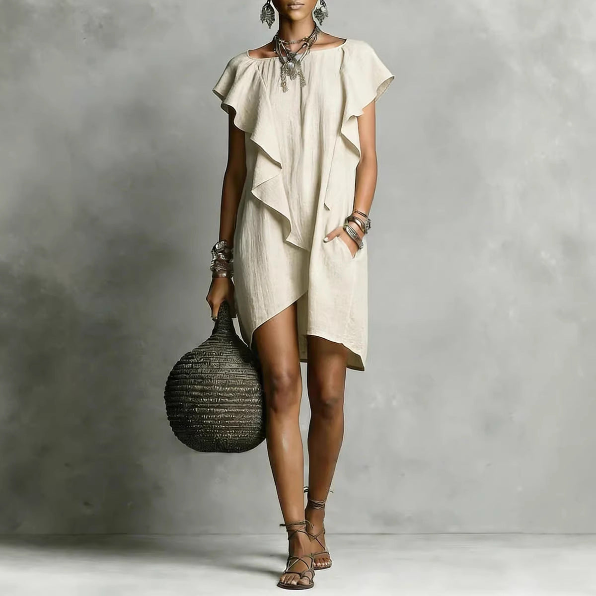 Women's Casual Short-Sleeve Solid Color Straight Dress