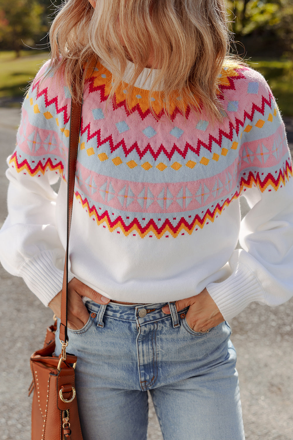 Threaded Pear Avery Print Drop Shoulder Sweater