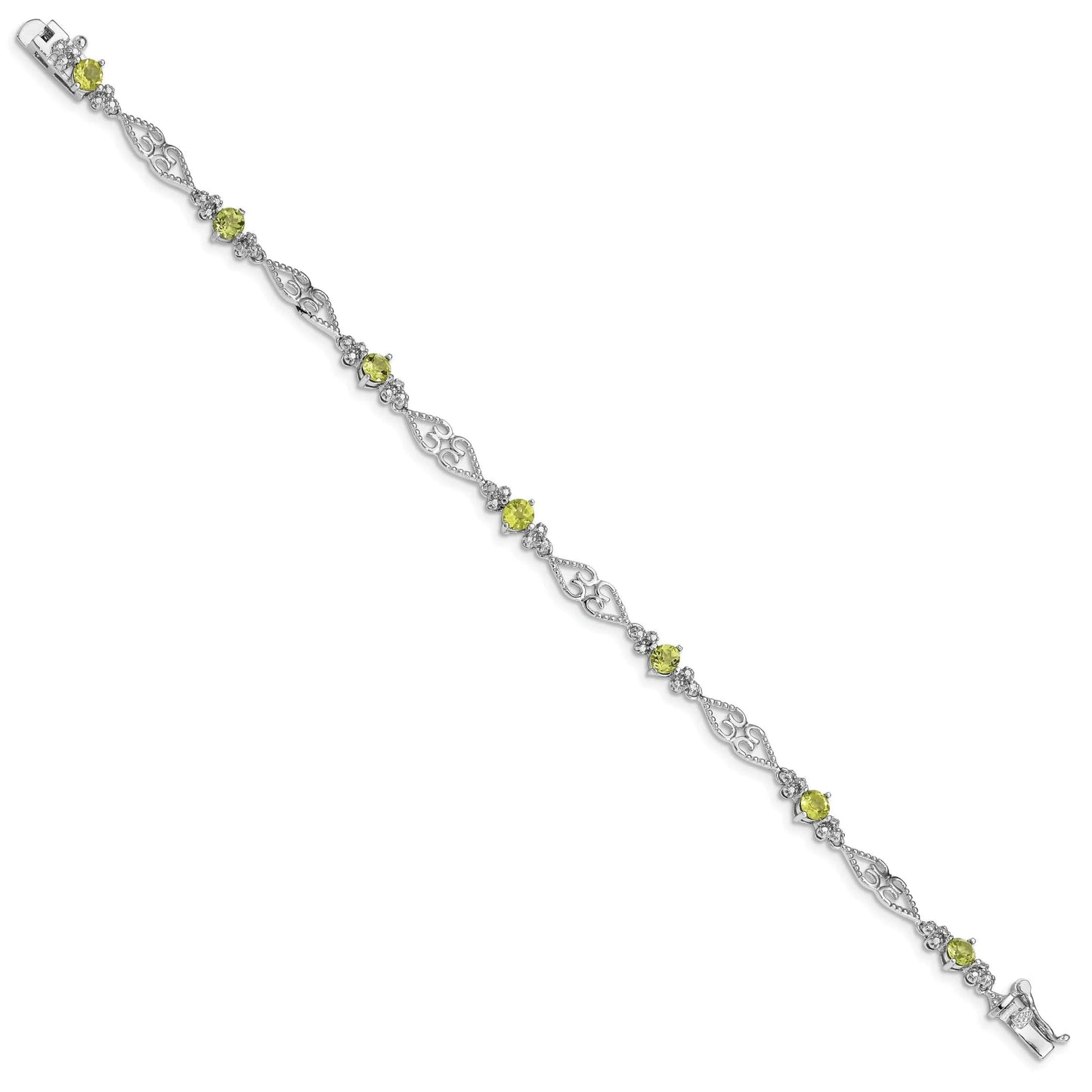 Genuine Peridot Sterling Silver Diamond Bracelet