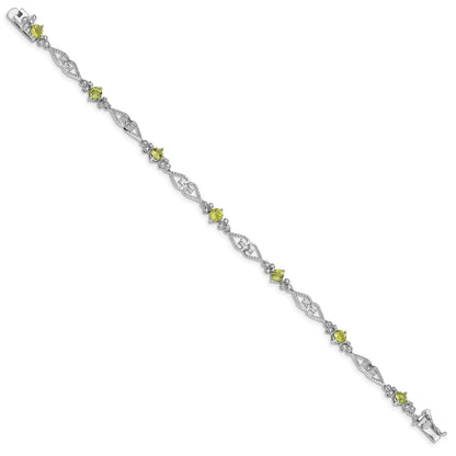 Genuine Peridot Sterling Silver Diamond Bracelet