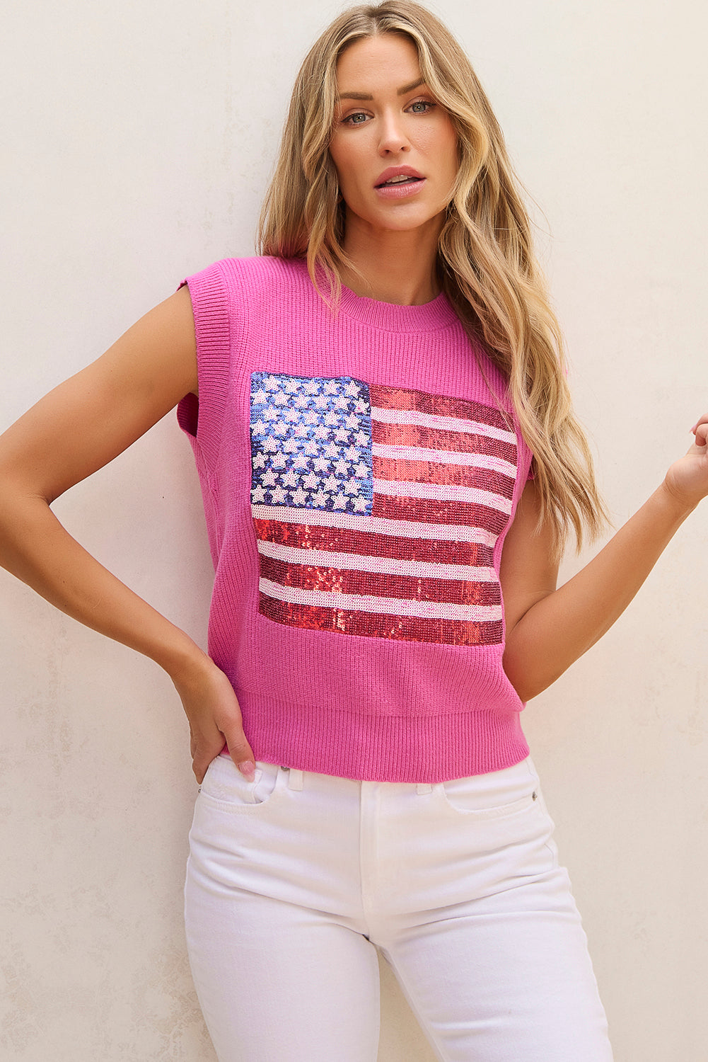 Threaded Pear Grace american Flag Knitted Vest