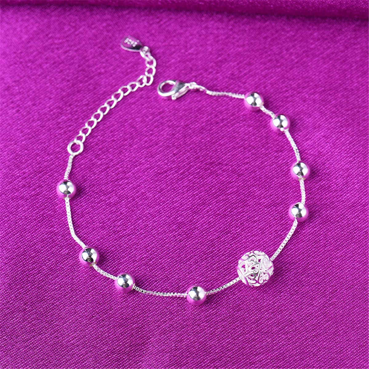 Silvertone Ball & Bead Anklet
