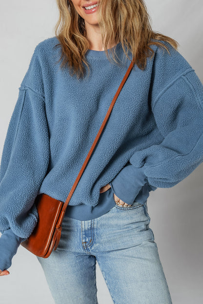 Threaded Pear Kinsley Fleece Exposed Seam Casual Sweatshirt