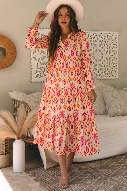 Threaded Pear Marjorie Geometric Printed Maxi Dress
