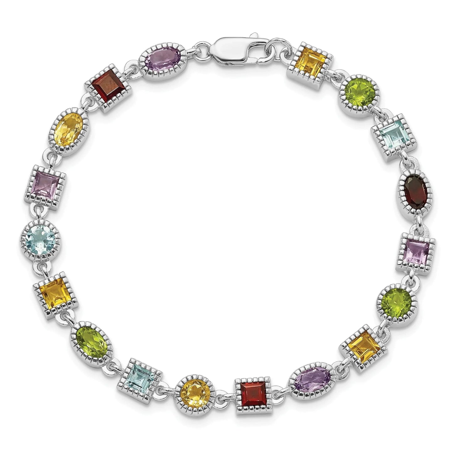 Natural Multi Stone Sterling Silver Birthstone Bracelet