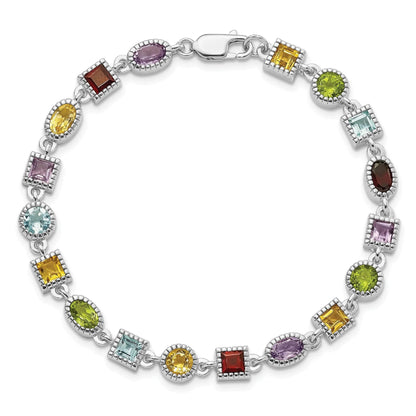 Natural Multi Stone Sterling Silver Birthstone Bracelet