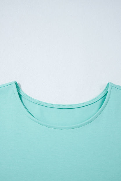 Mint Green Frilled Trim Crew Neck Loose Fit Mini Dress