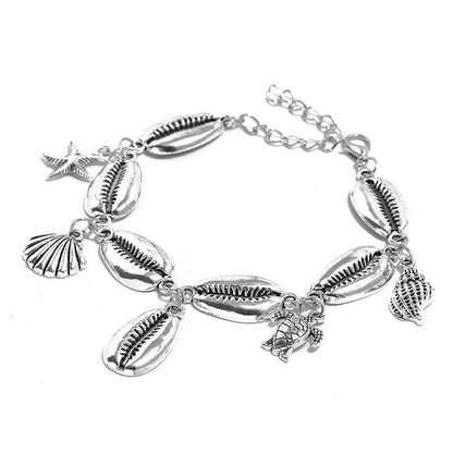 Silvertone Starfish & Shell Charm Anklet